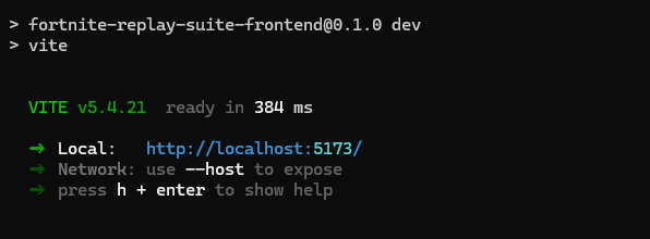 npm run dev 起動後の Vite 出力